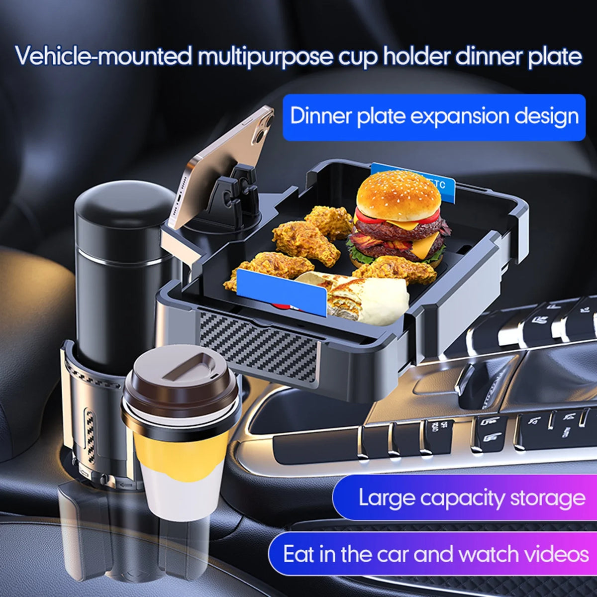 Expander, Multifunctional Car Holder, Traveling Dual Cup and Ridesharing with Holder Adjustable Tray Phone Holders Drink for Snack Car Anself Convenient