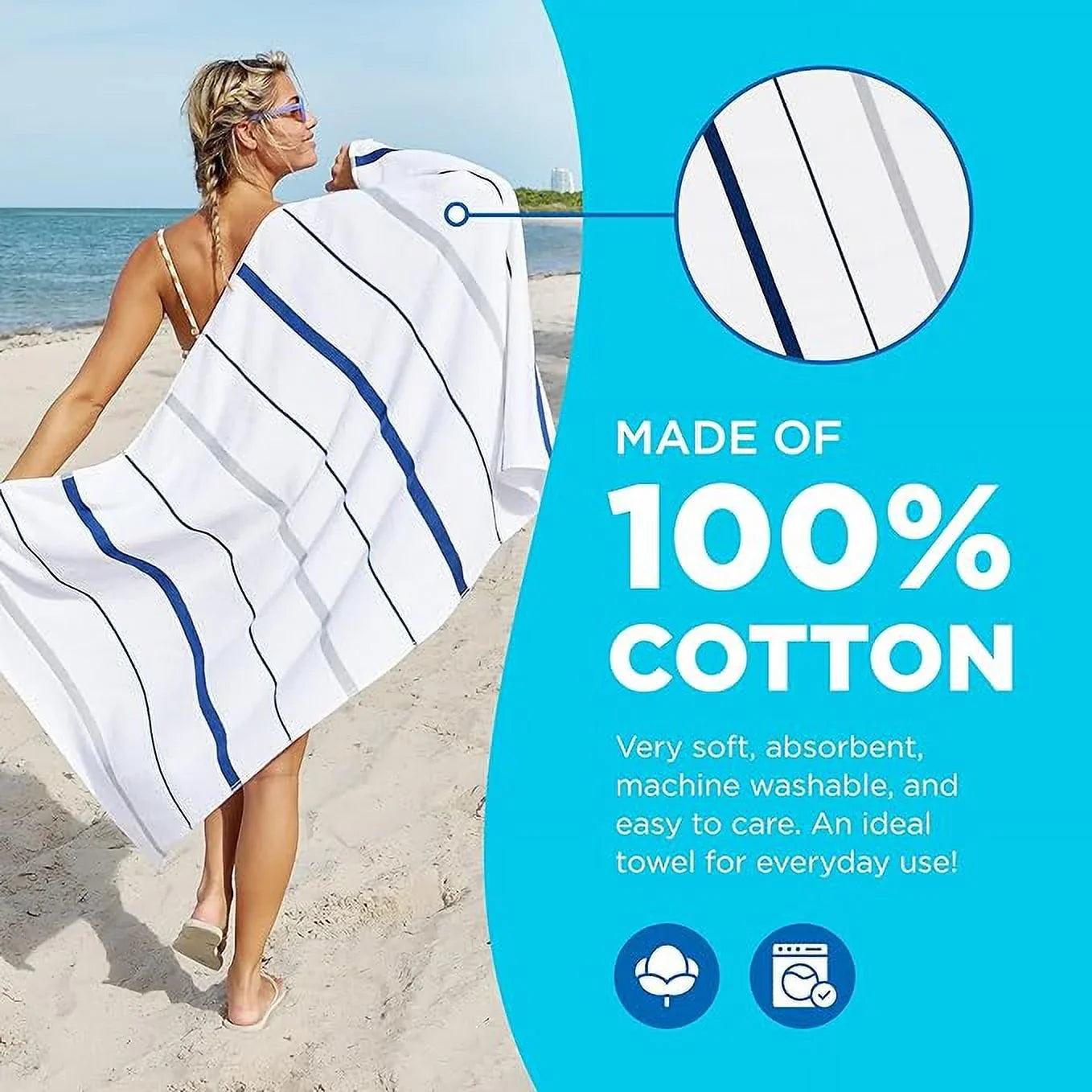 '- - Pool Sailor 4 Hotel X Pcs Set 400 Towels Horizontal 4-Pack Terry - 30in (Navy) Beach - Towels - Kaufman Stripes of Luxury 60in