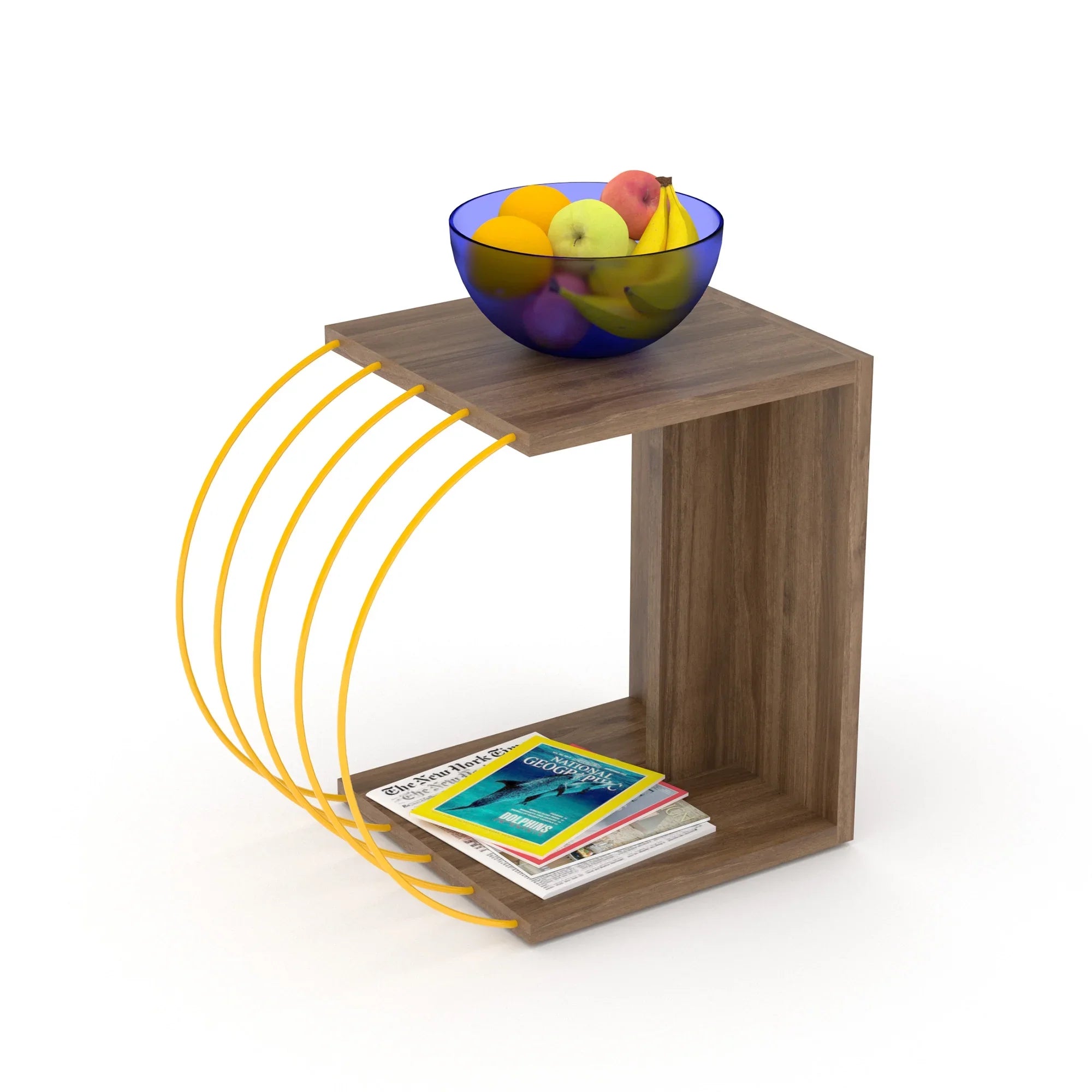 to assemble, with Walnut-Yellow table, side acessories Easy metal base Cassi Wood