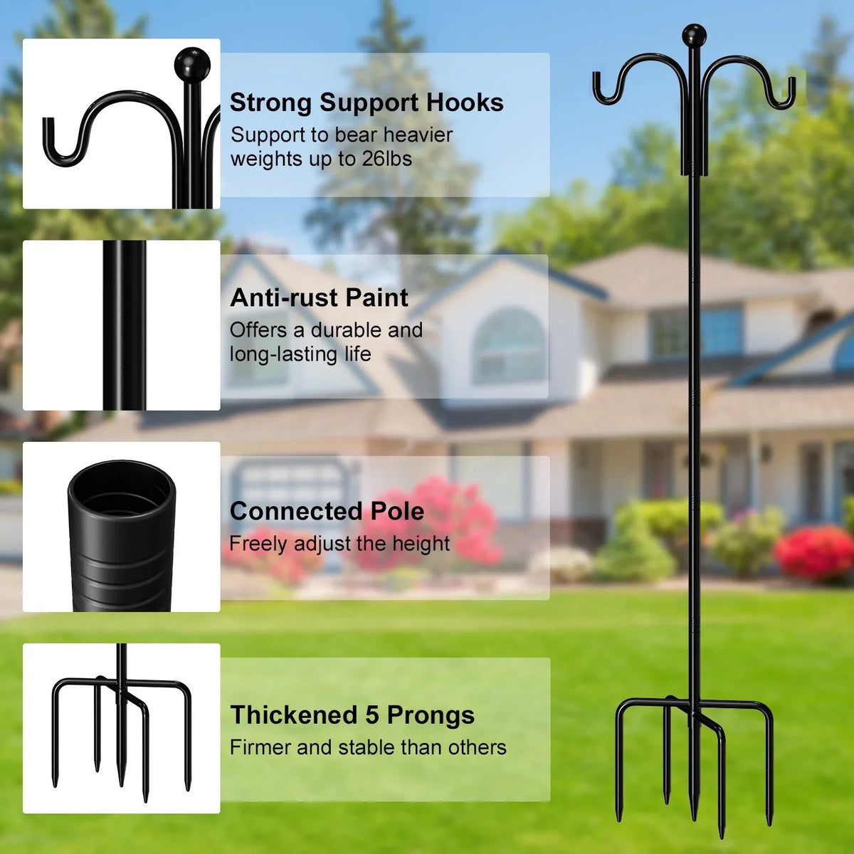 exterior, Feeder Plant Hooks Bird for with for Bird Shepherds Hanger Pack) Prongs, 5 Plant 76" Feeder, Poles Hooks Double exterior Upgraded Baskets(2