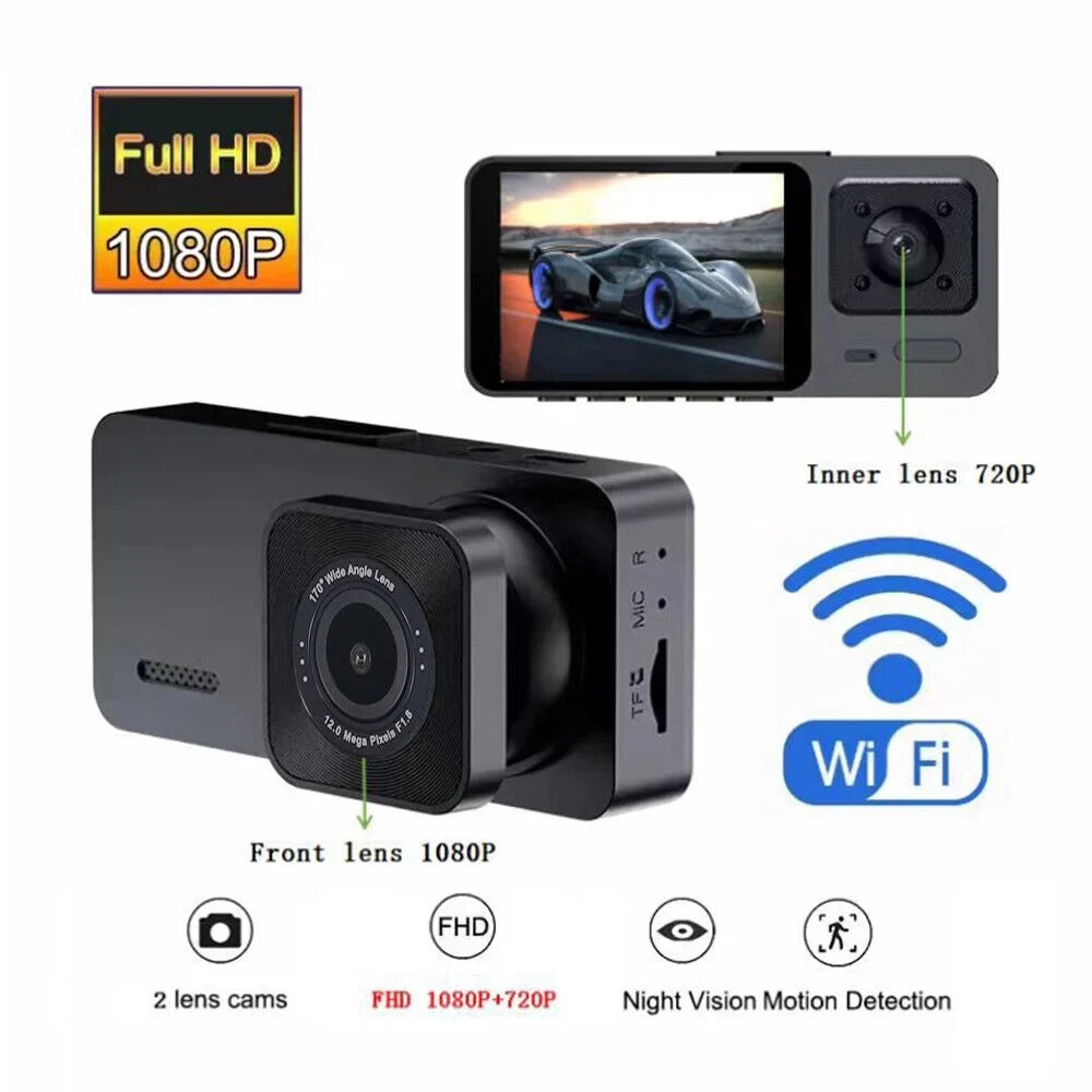 1080P Lens Car Dash Lens Camera 3 Video Cam G-sensor Dual Recorder Front/Rear/Inside