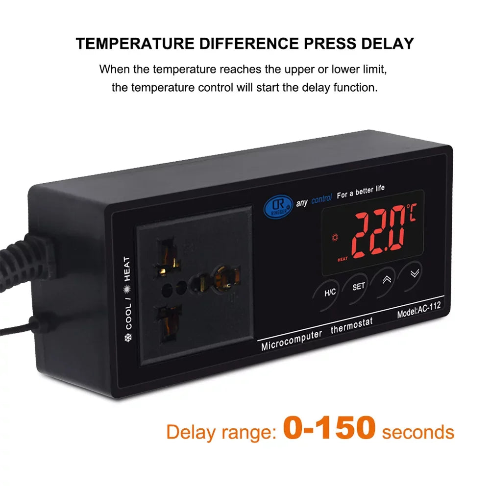 Heating Controller for Brewing Home Digital -40℃~110℃ with Green Thermostat Outlet Reptile Temperature Freezer Mode Cooling Chest Reptiles Incubation Carevas Plug Thermostat Controlled House &