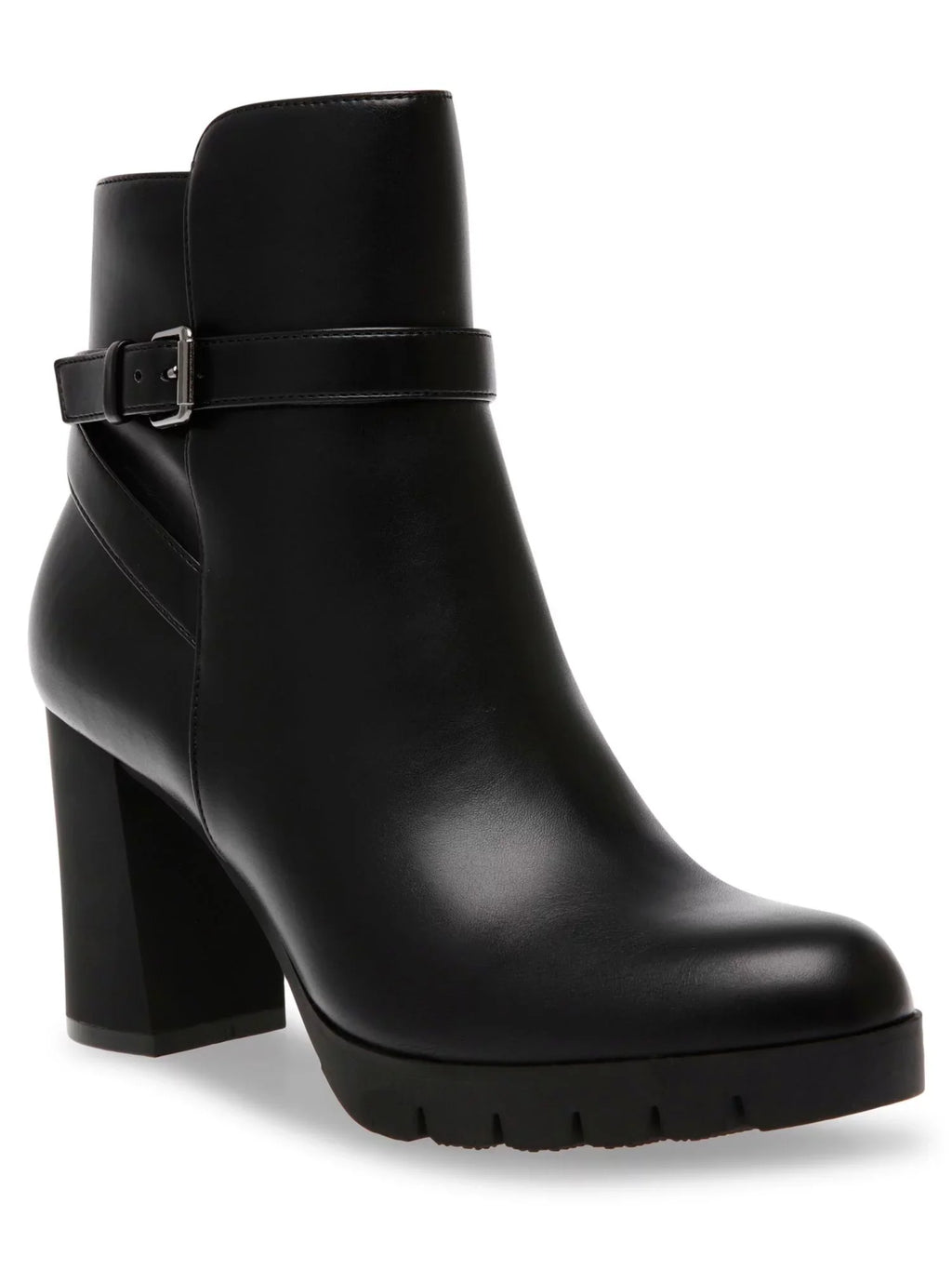 Heidi Block Black Cushioned Booties Buckle Accent Heel Zip-Up 6 Womens Toe Round Dress M