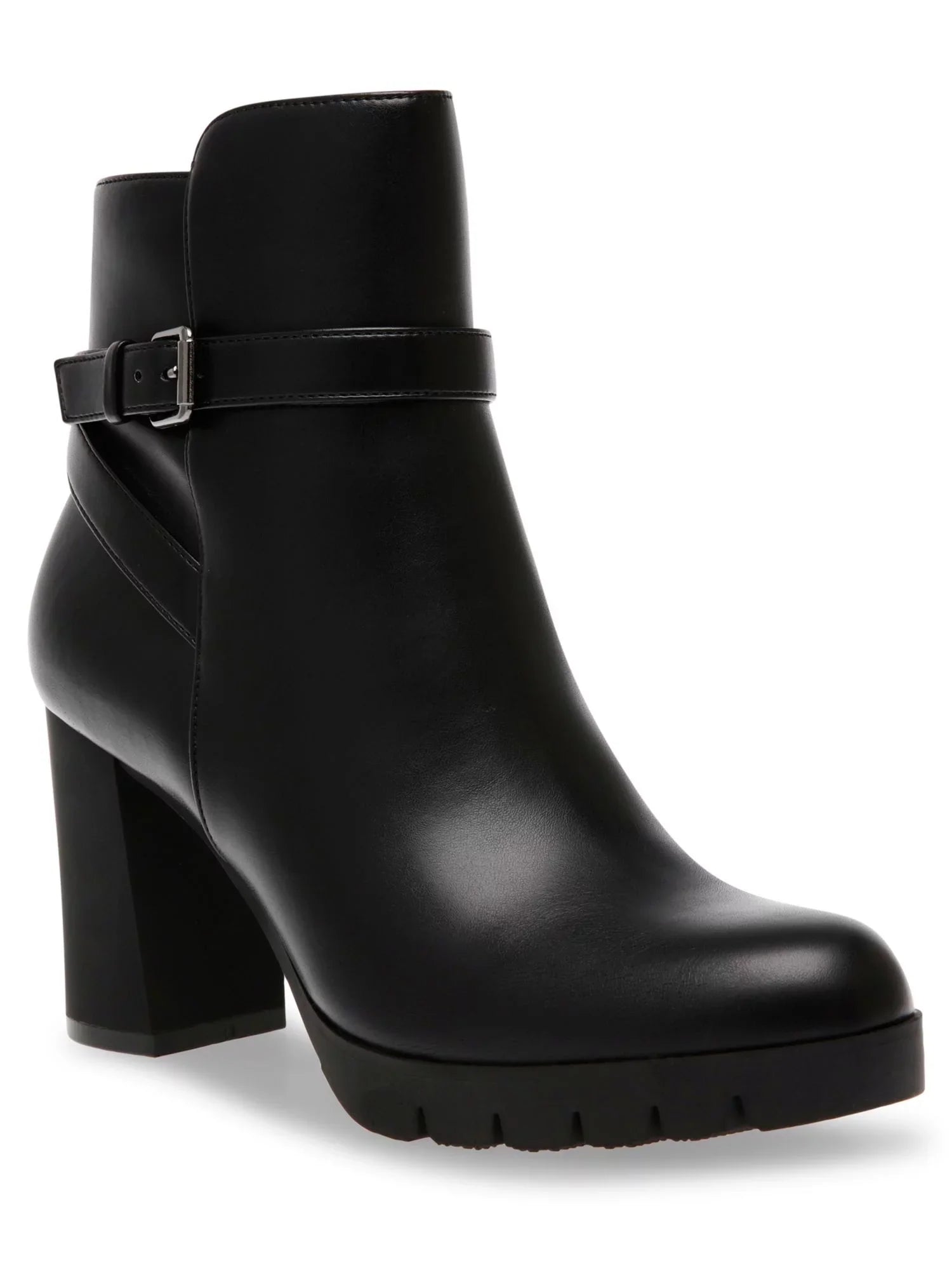 Heidi Block Black Cushioned Booties Buckle Accent Heel Zip-Up 6 Womens Toe Round Dress M