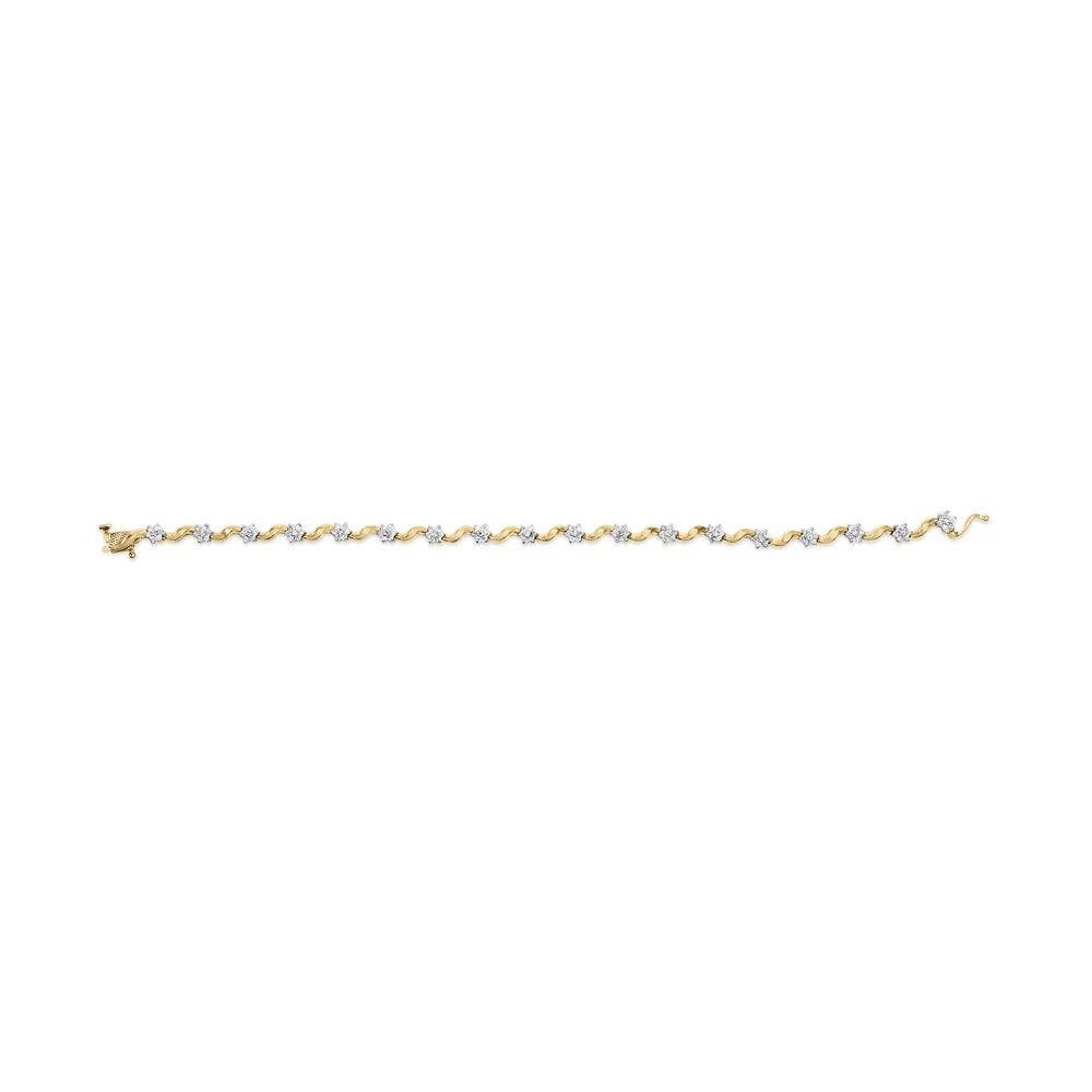1.00 Clasp Cut Yellow S-Link Floral Clarity) Diamond Womens 7.50" Gold (I-J of 10k Color, Round Brilliance Cttw Prong Bracelet Box Haus I2-I3