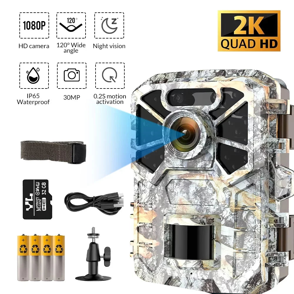 Monitoring, 30MP Vision Angle Lens Farm with Wide Game Infrared Surveillance, Camera 2k Trail Trail Night Pack with Camera, Wildlife Hunting 2 120° Monitor Moistureproof