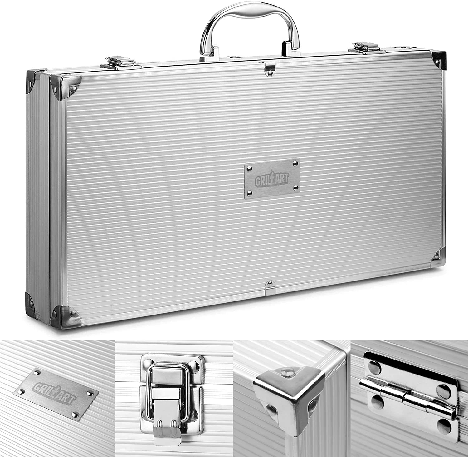 Tongs with Storage Tools Accessories Dad, Gift Reinforced for Aluminum Man Grill Outdoor Case Grilling for Birthday Utensil Kit 19-Piece Set Stainless-Steel -Complete Grill Barbecue