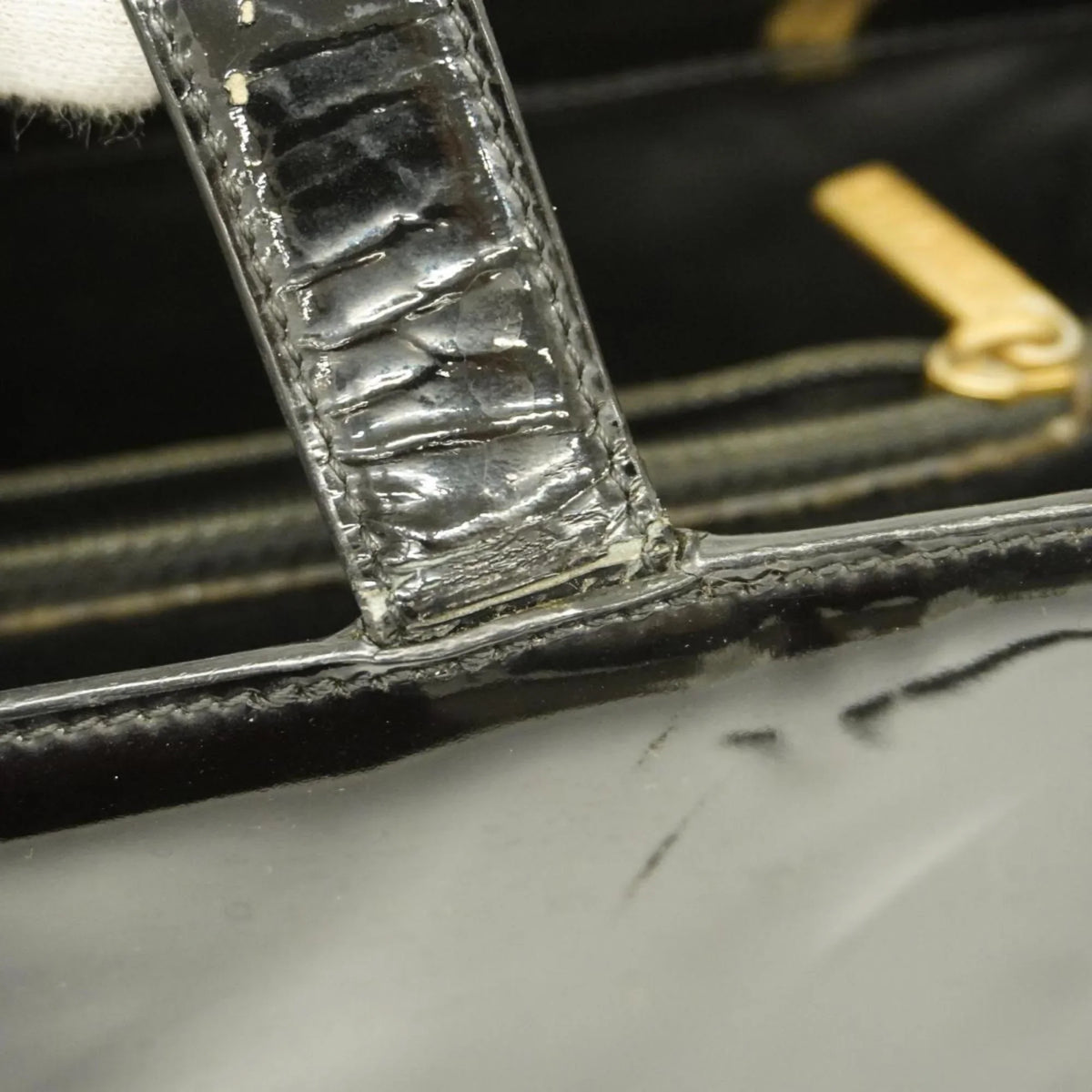 Black Patent Tote Leather Pre-Owned Bag Women's (Good) Champagne