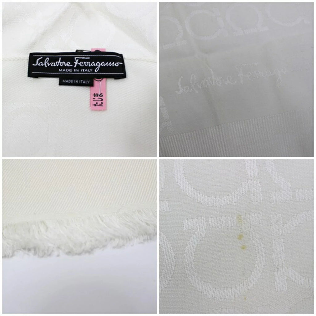 pattern rank Gancini silk (Good) Salvatore Ferragamo white x stole ladies wool Pre-Owned