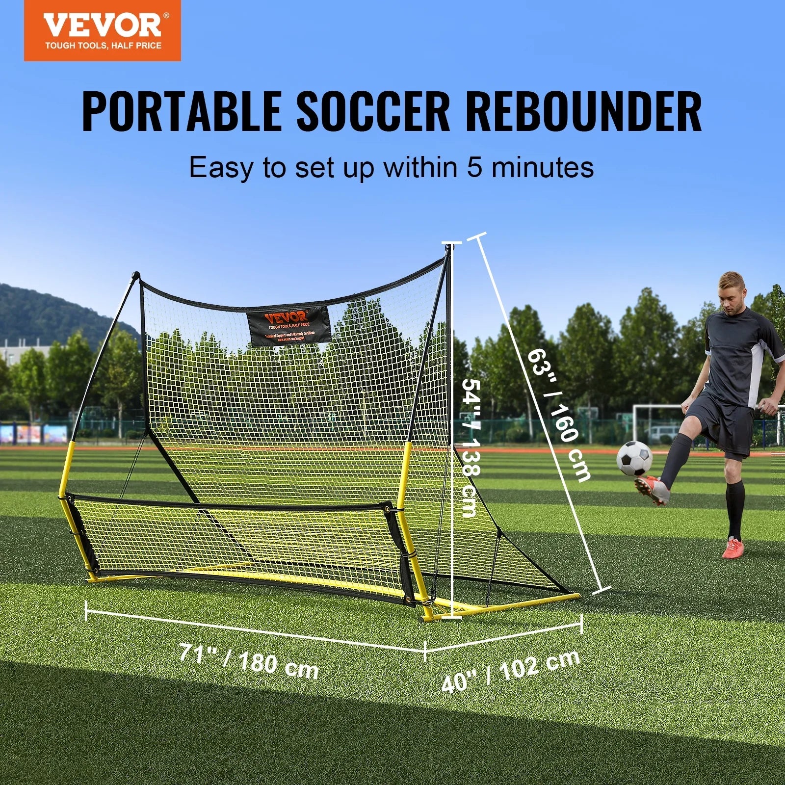 Bag Portable Portable 71"x40" Soccer 2--1 Net Soccer Trainer Rebounder