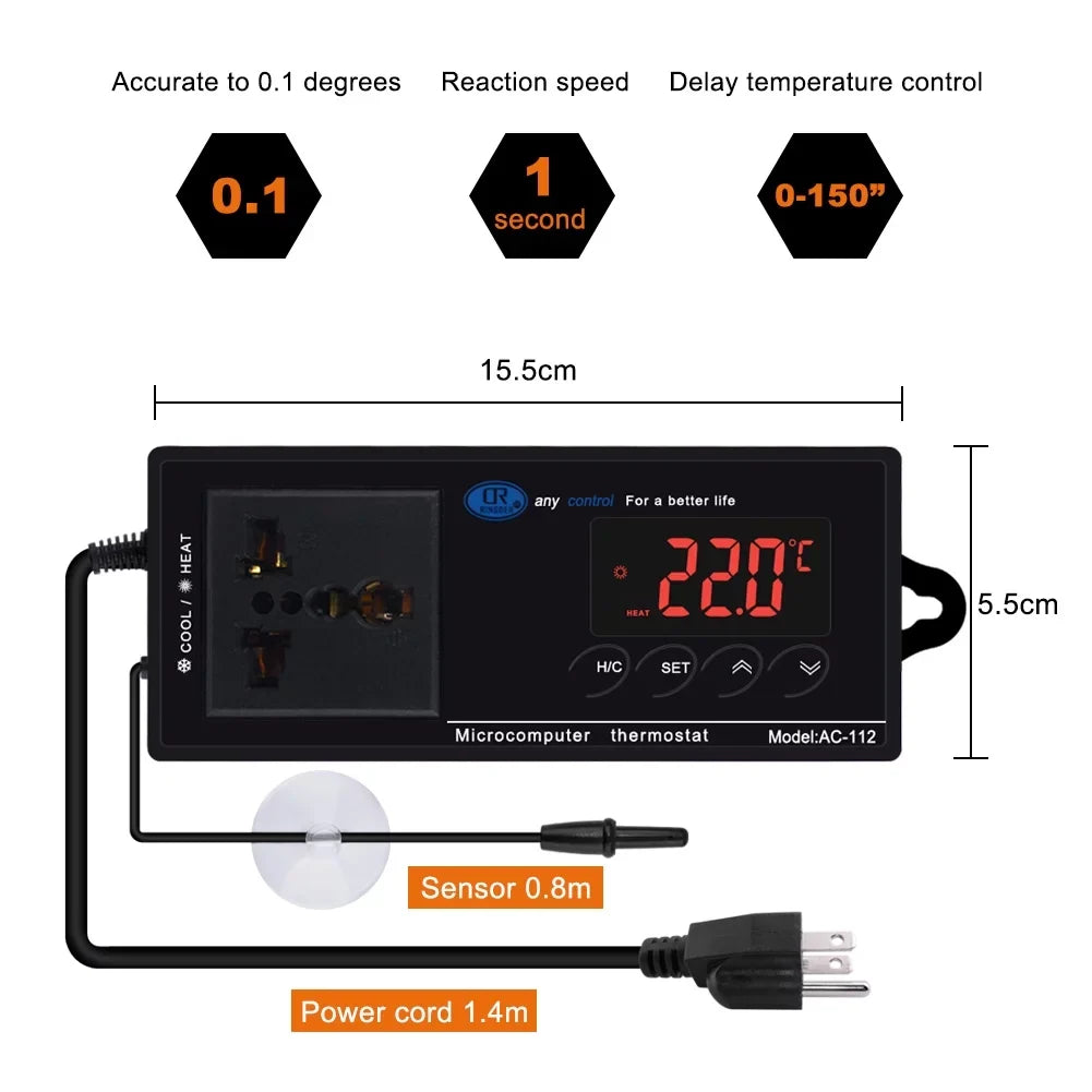 Heating Controller for Brewing Home Digital -40℃~110℃ with Green Thermostat Outlet Reptile Temperature Freezer Mode Cooling Chest Reptiles Incubation Carevas Plug Thermostat Controlled House &