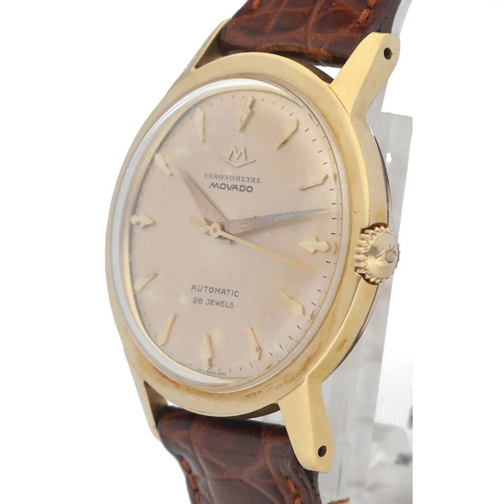 Gold Automatic Movado Chronometre 18k Leather Yellow Watch 34mm 1231 Wrist