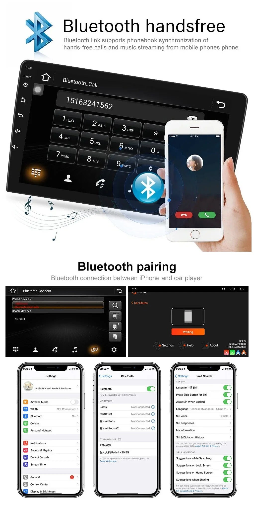 Backup Carplay Wireless WiFi Double Auto Screen 1280*720 9" 2+32GB Camera Navigation Android Android Car Stereo Bluetooth Radio / Receiver Din