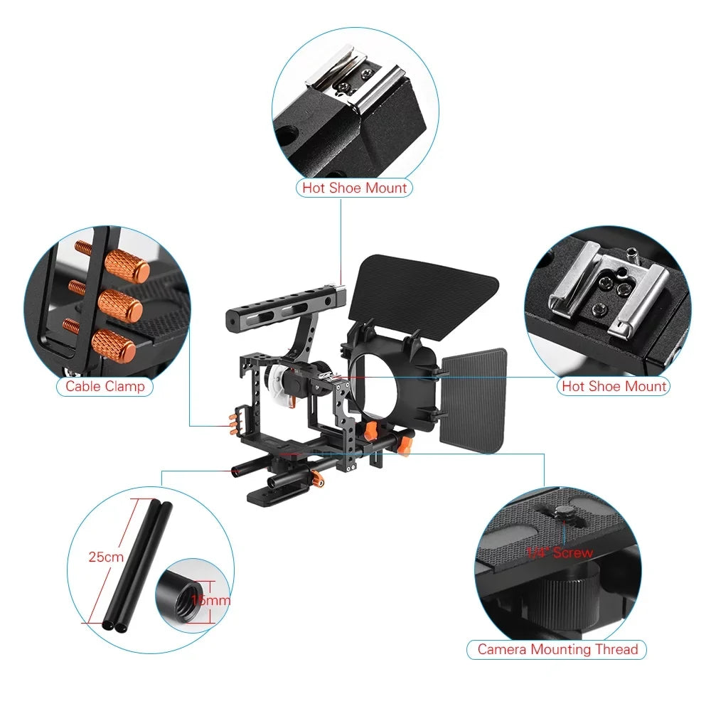 '+ Kit + Handle Eryue A7s/a7/a7r/a7rii/a7sii+ Andoer Camera + Box Alloy + A7s/a7/a7r/a7rii/a7sii/a7iv 15mm W/matte Film Cage,Aluminum Camera + 15mm Handle Rod W/matte + W/matte Box Rod Box Film