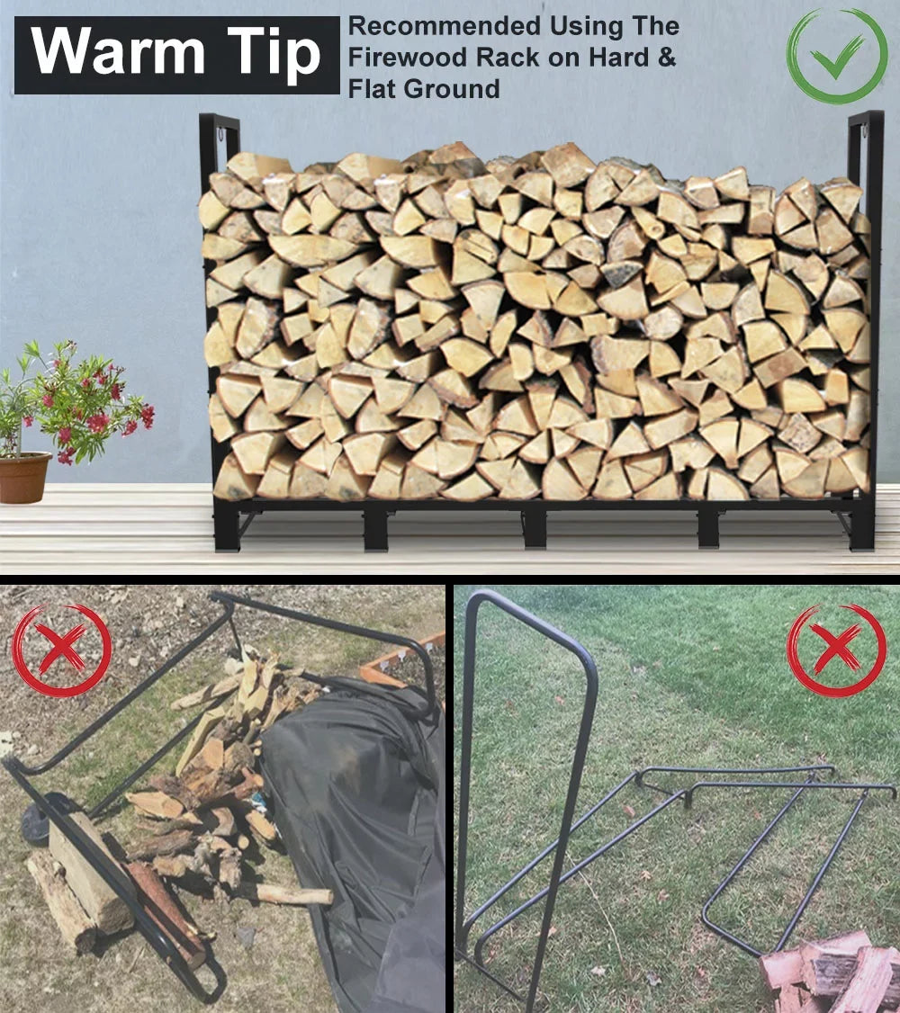 for Wood Storage, Stand, Outdoor Fire Koutemie Stacker Fireplace Adjustable Rack Black Firewood Log 8Ft Holder