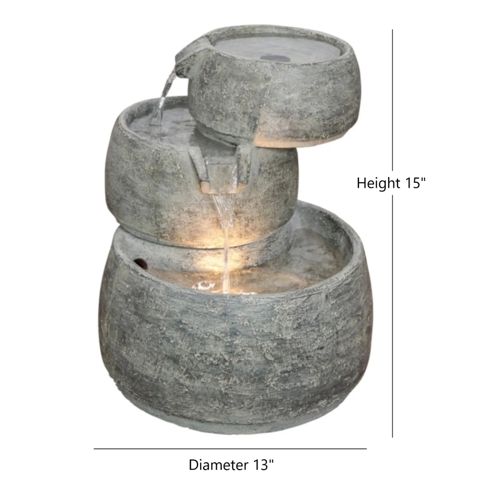 Classic Color, Garden Cascading D Fountain 3-Tier H Light, and with Polyresin Home x Indoor/Outdoor Quartz Lightweight 11.5” 15”