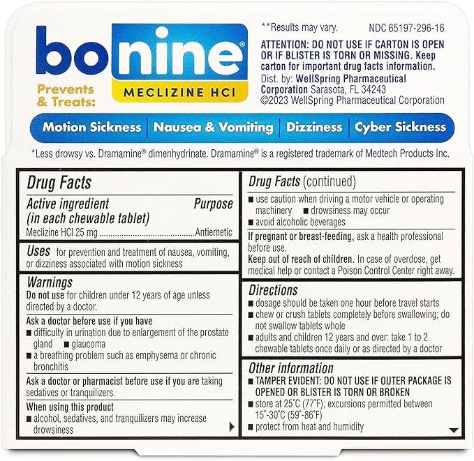 Bonine Raspberry 3) 16 for (Pack of Chewable Motion Tablets Sickness, ea