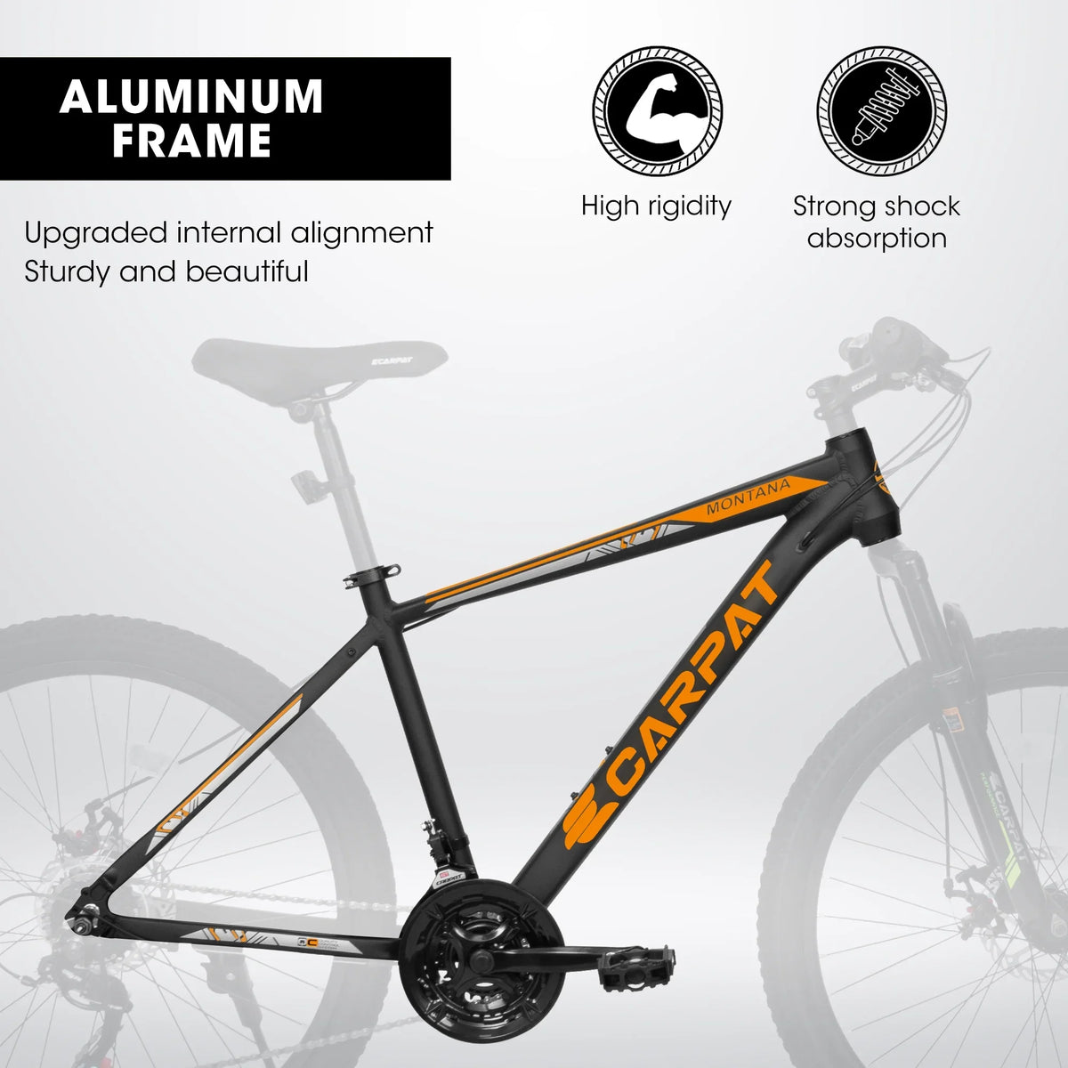 shock fork 21-speed bike frame adult inch aluminum absorbing orange. front 26 Ecarpat bike mountain brake, black disc