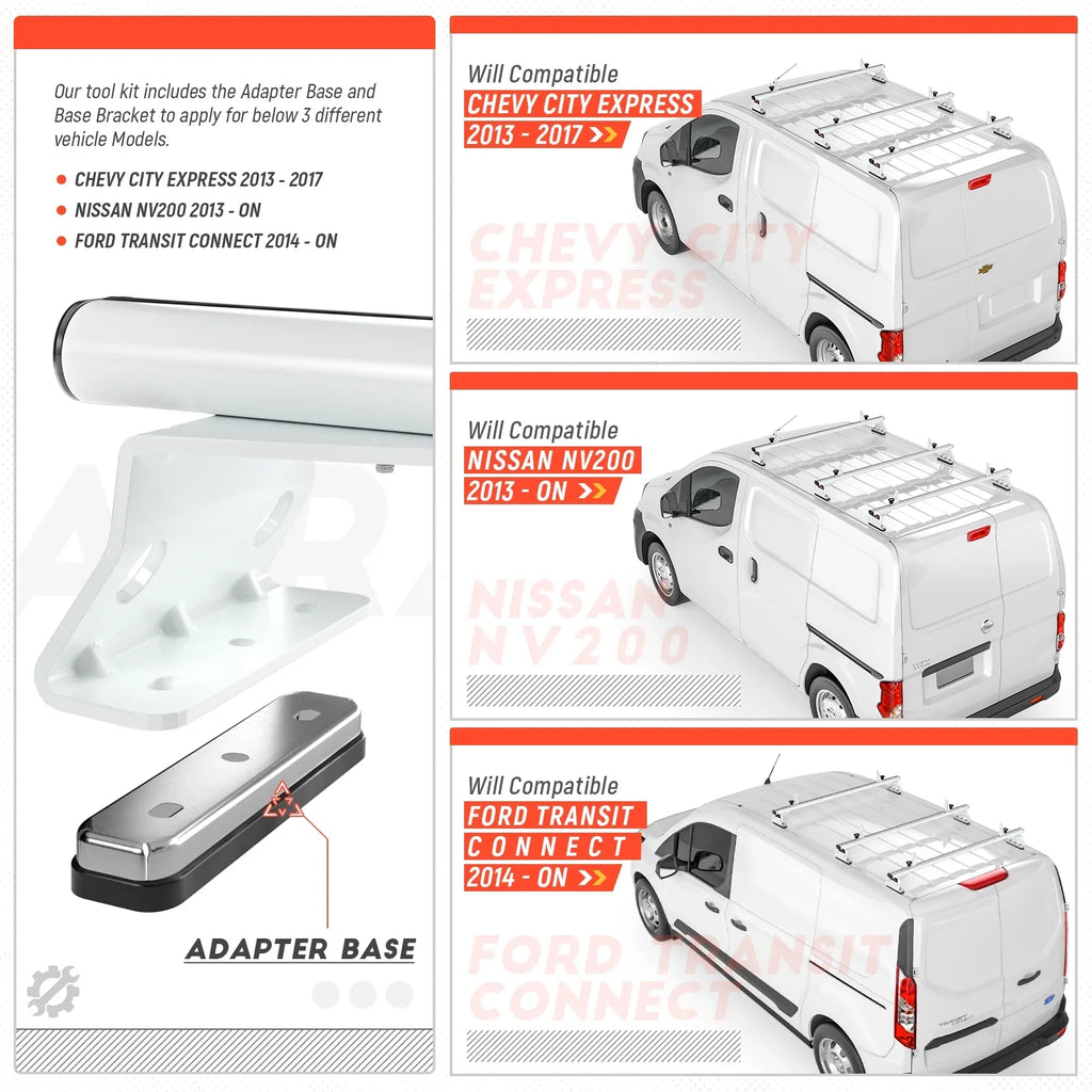 50'' Roof Rack Model AX312 Connect/ 2014-On Fits City Express, -Racks Cross Van - Transit for NV200/ White 2013-2017 3 Aluminum 2013-On Bar Bars