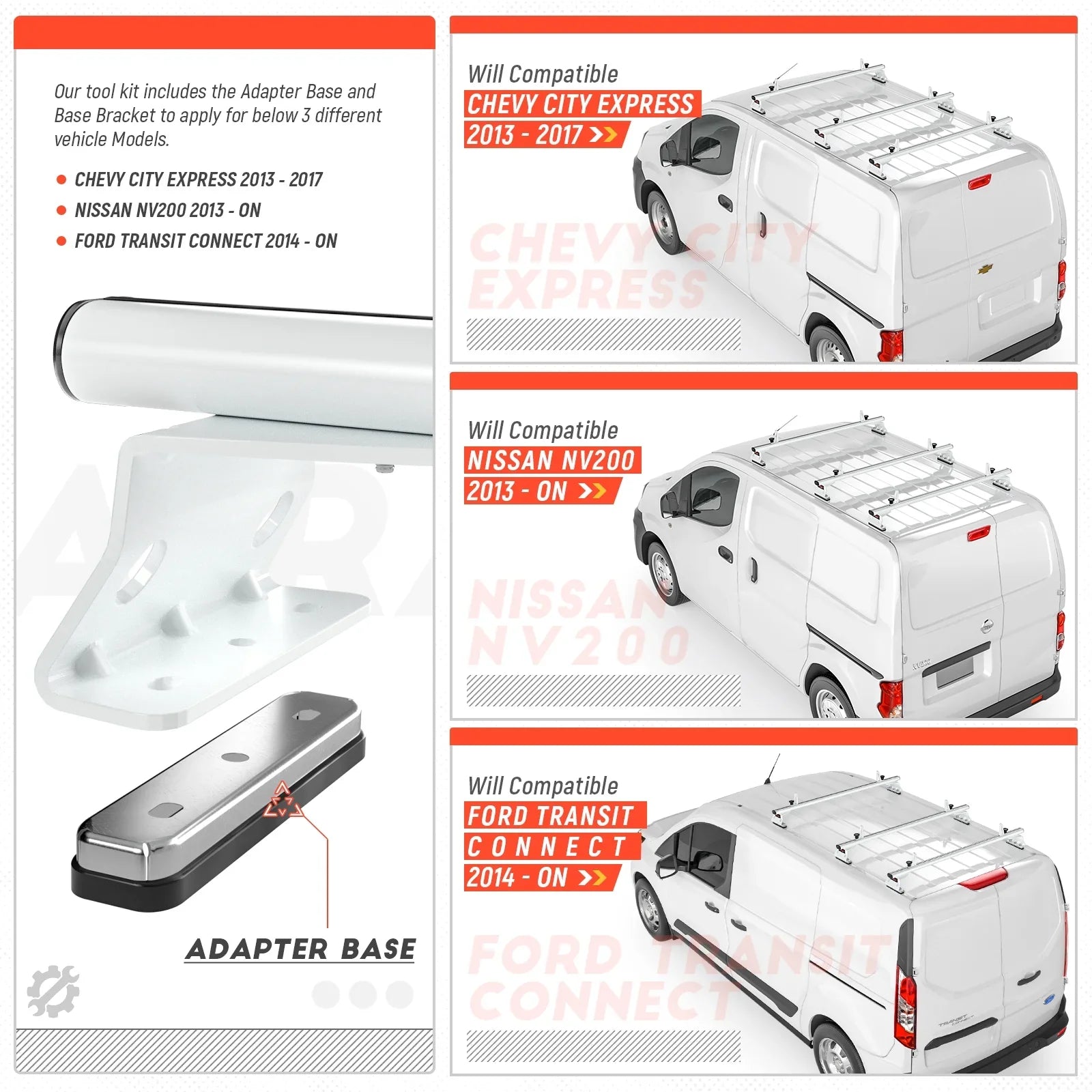 50'' Roof Rack Model AX312 Connect/ 2014-On Fits City Express, -Racks Cross Van - Transit for NV200/ White 2013-2017 3 Aluminum 2013-On Bar Bars