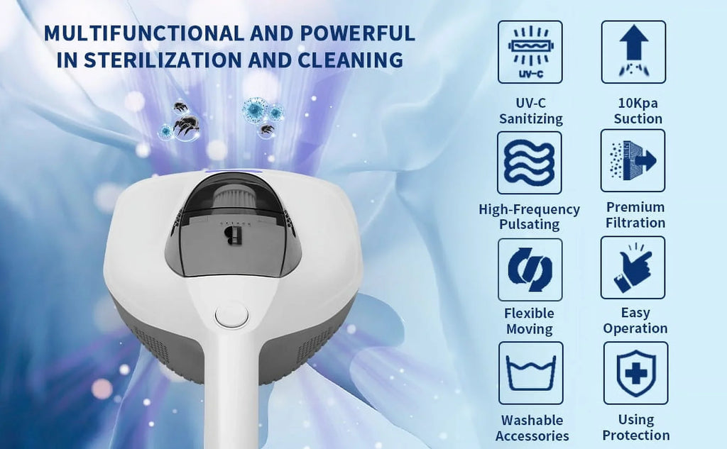 Kills Cleaner Pulsating Allergen Vacuum with Sanitizer remove Allergens/Bacteria/Mite Handheld Large Hair/Dust Pad&True
