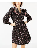 JILL Black Long STUART L Sleeve Shirt Womens Ruffled outfit Printed