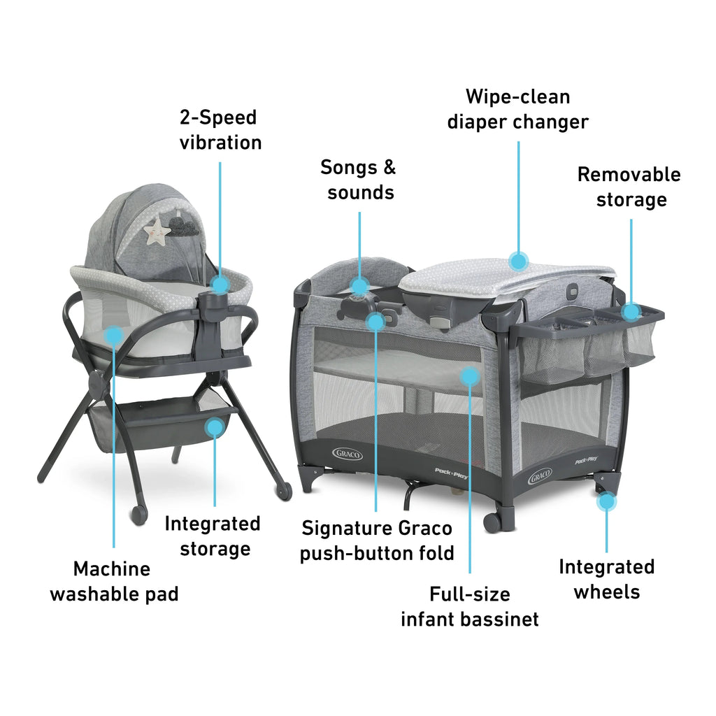 Pack Deluxe Graco Bassinet 'n Playard,Grey, Play Day2Dream Unisex Flat