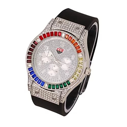 Color Set. Charles Flame Sets Out Out Blinged Single on Blast (ST10380- Bracelets ) Out Watch Colourful Iced Iced Rainbow Collection or Mens with Combo Raymond