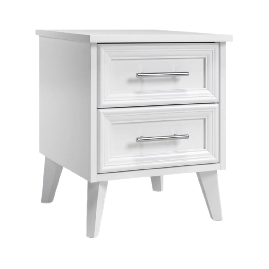Moderne Witte Nachtkast met Twee Lades en Elegante Handgrepen