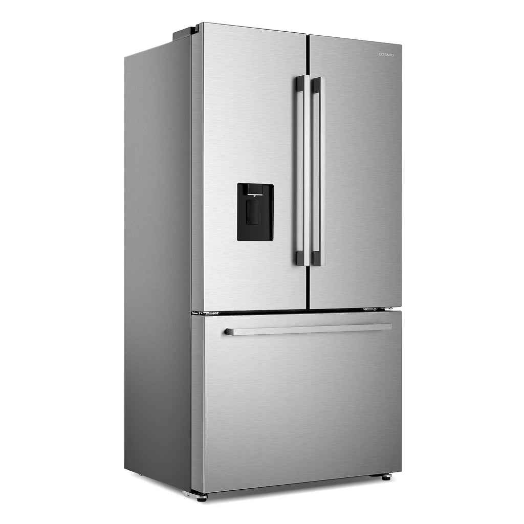 in ft. French Stainless Door Dispenser 3-Door Steel cu. Refrigerator 22.4 Moisture