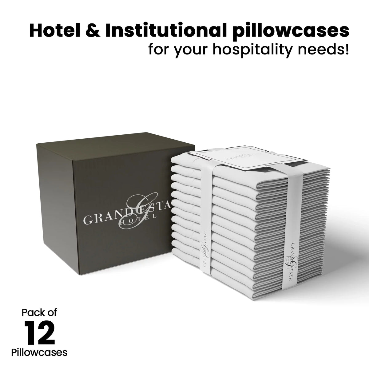 Cotton Silky Grand 12 White Standard Hotel Pillowcases, Estate Pcs 100% by Super-Soft &
