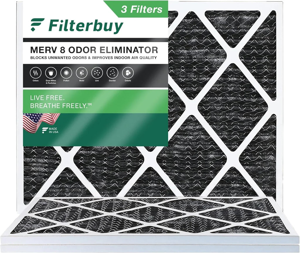 Filterbuy Carbon with (3-Pack) Eliminator Activated Filters Furnace Air Odor 14x20x1 8 Pleated