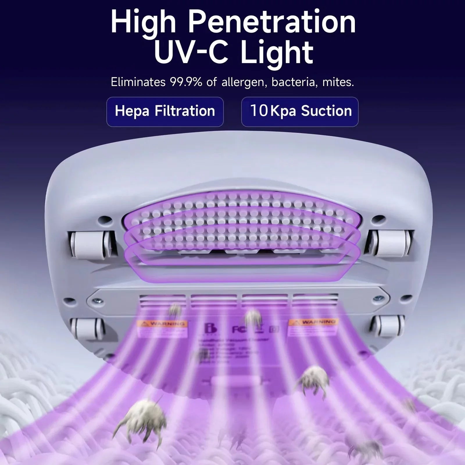 Kills Cleaner Pulsating Allergen Vacuum with Sanitizer remove Allergens/Bacteria/Mite Handheld Large Hair/Dust Pad&True