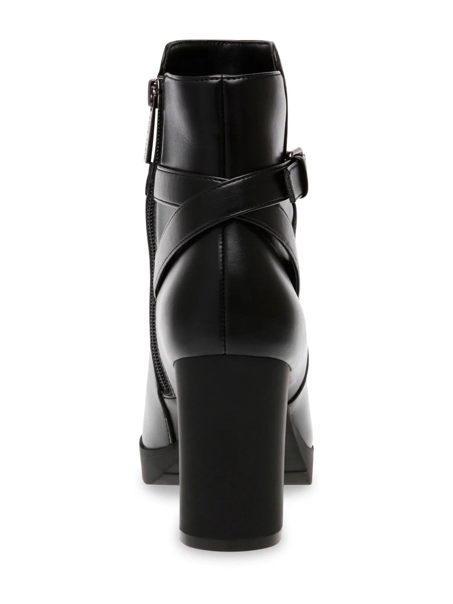 Heidi Block Black Cushioned Booties Buckle Accent Heel Zip-Up 6 Womens Toe Round Dress M