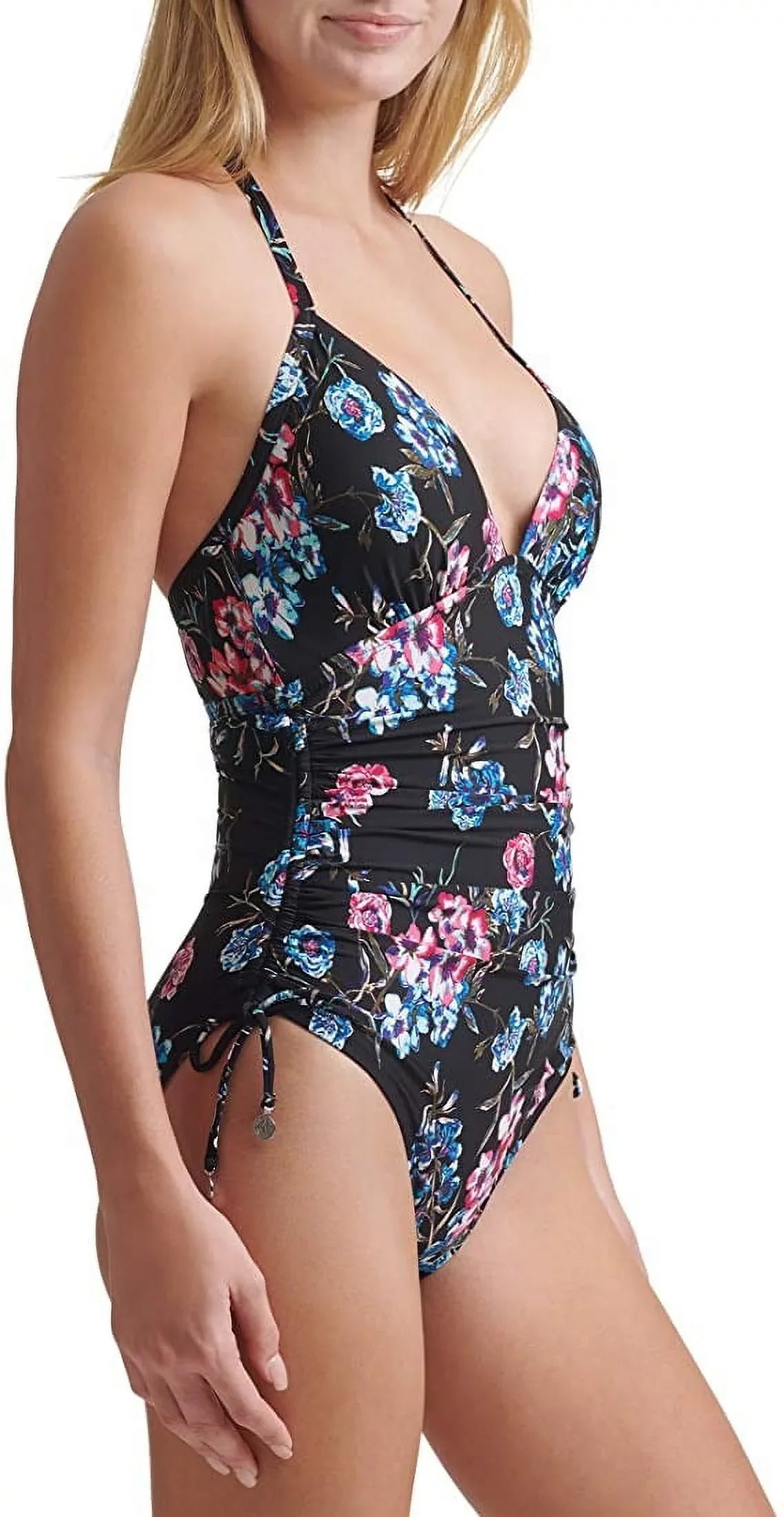Floral-Print One-Piece Halterneck Swimsuit, 4