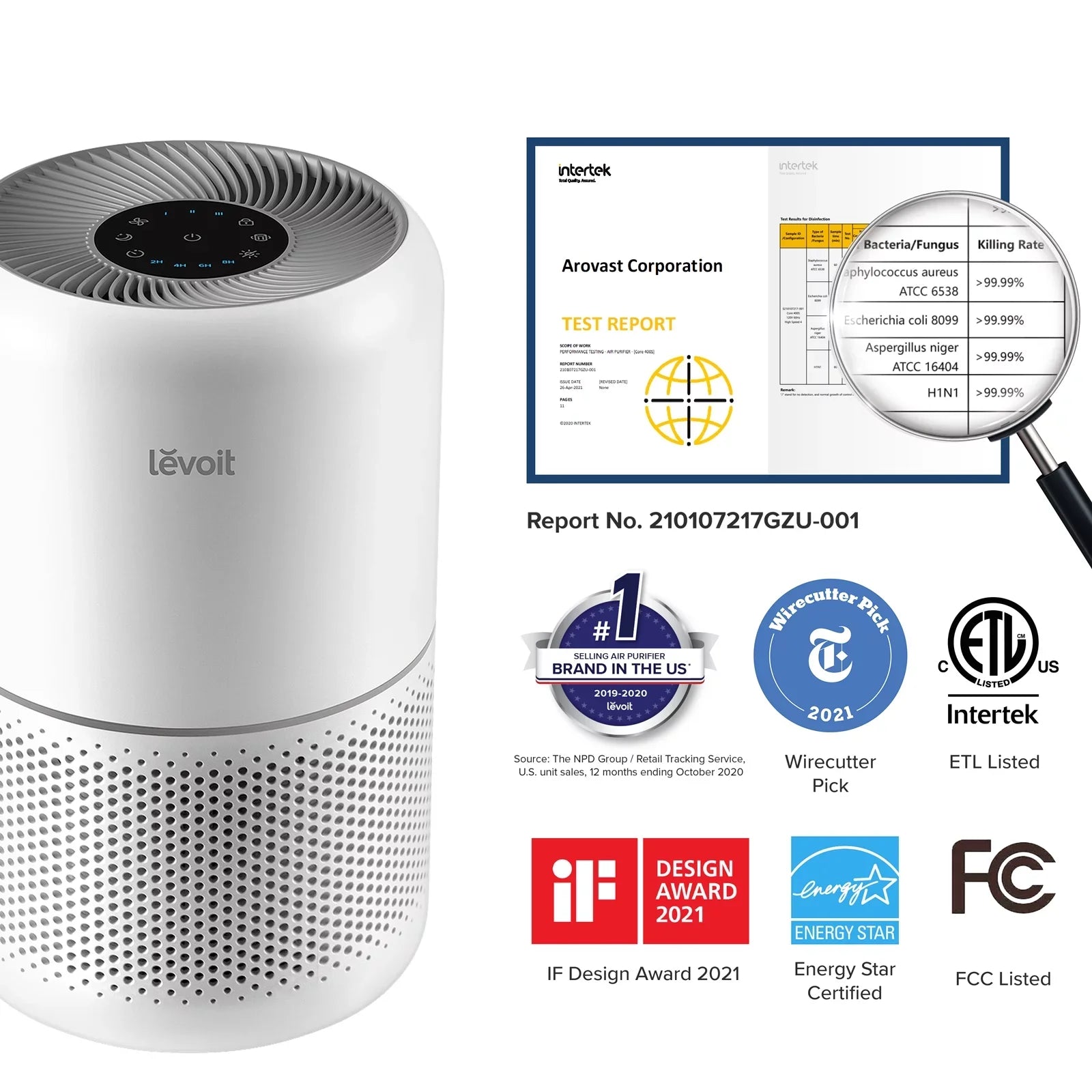Up Large Asthma, Core Allergies sq. 300-, Purifier Air to Rooms White Levoit 547 ft., for and