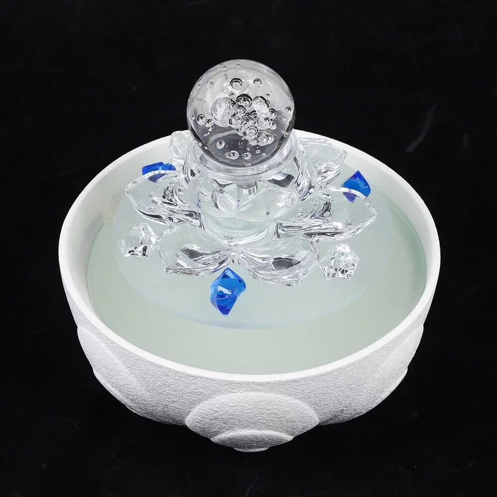 Fountain Desktop Tabletop Ornament Office Moisture Lotus Crystal Flowing Decor Desktop White Moisture Fountain Teahouse Fountain, Moisturefall