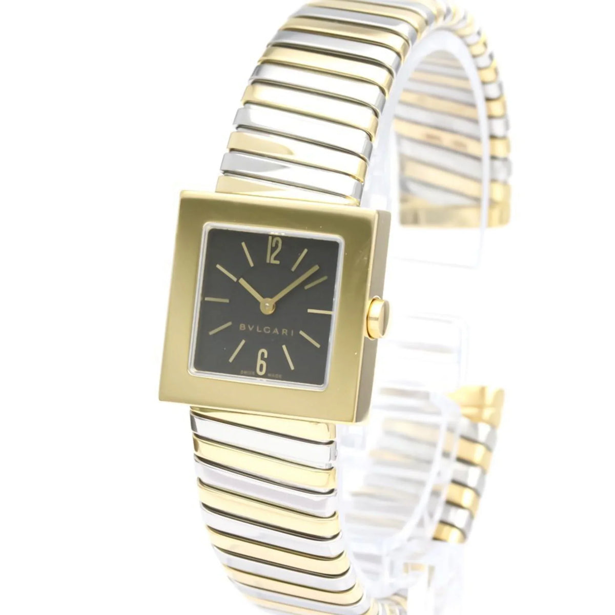 Gold Ladies Quartz BVLGARI Polished Watch (Good) 18K 2T Pre-Owned SQ22 BF552142 Steel Quadrato