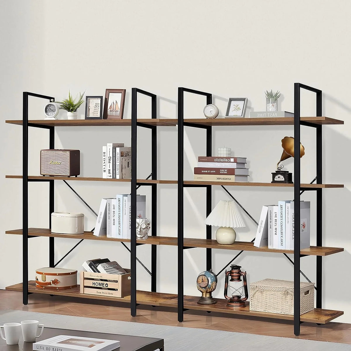 Display Office, Rustic Frame, 4-Tier DIQIN Shelf, Tall Home Shelves Bedroom, Living Book Bookshelf, Open for Bookcase Brown Metal with Room,