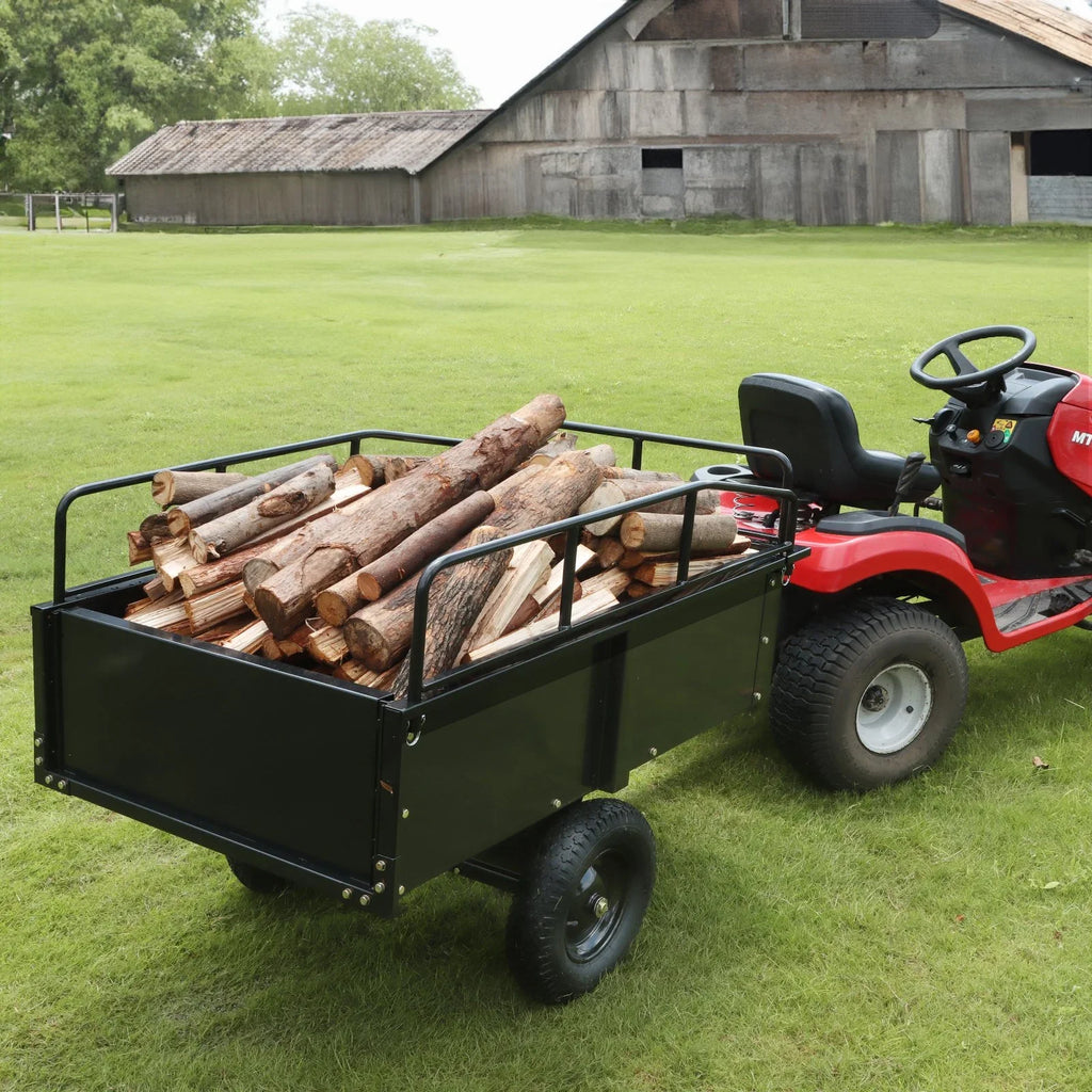 with Feet 15 750lb Steel Garden Capacity, Cart Heavy Trailer for Lawn Mower Tractor Trailer, Dump Utility Cubic Duty Riding