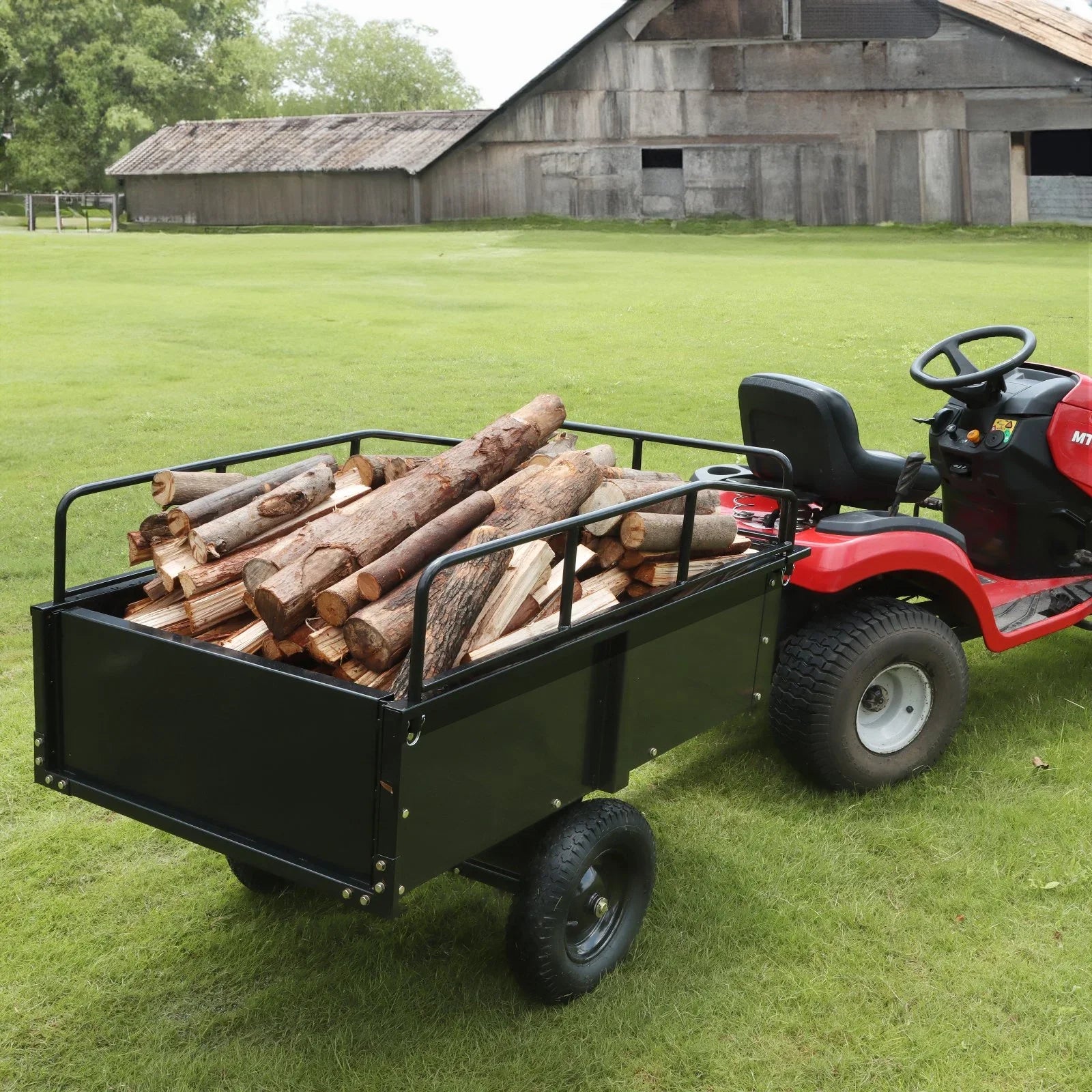 with Feet 15 750lb Steel Garden Capacity, Cart Heavy Trailer for Lawn Mower Tractor Trailer, Dump Utility Cubic Duty Riding