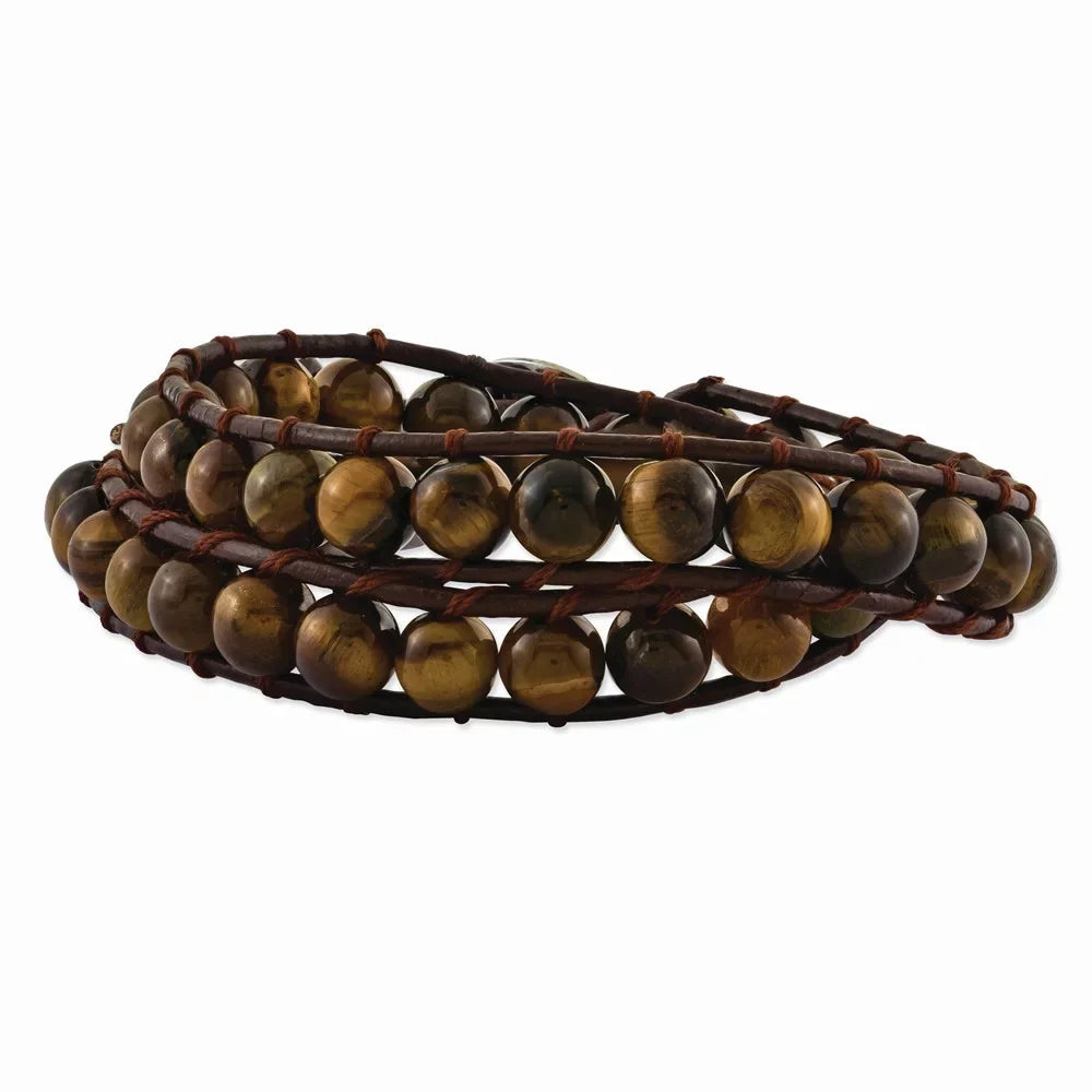 Leather Bracelet Gifts Brown 6mm Multi Women Stainless for Jewelry Beads and Wrap Steel Cord