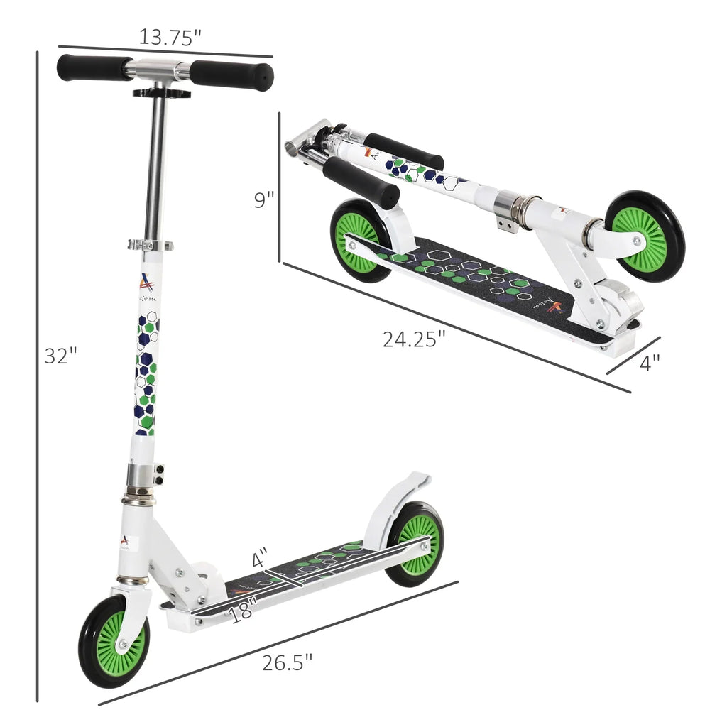 One-click Push Aosom Scooter Folding Handlebar, Kick w/ Kickstand, System, Girls, and & Adjustable with for Kids Boys Rider Dual Brake Durable Bearings, White Wheels Sturdy