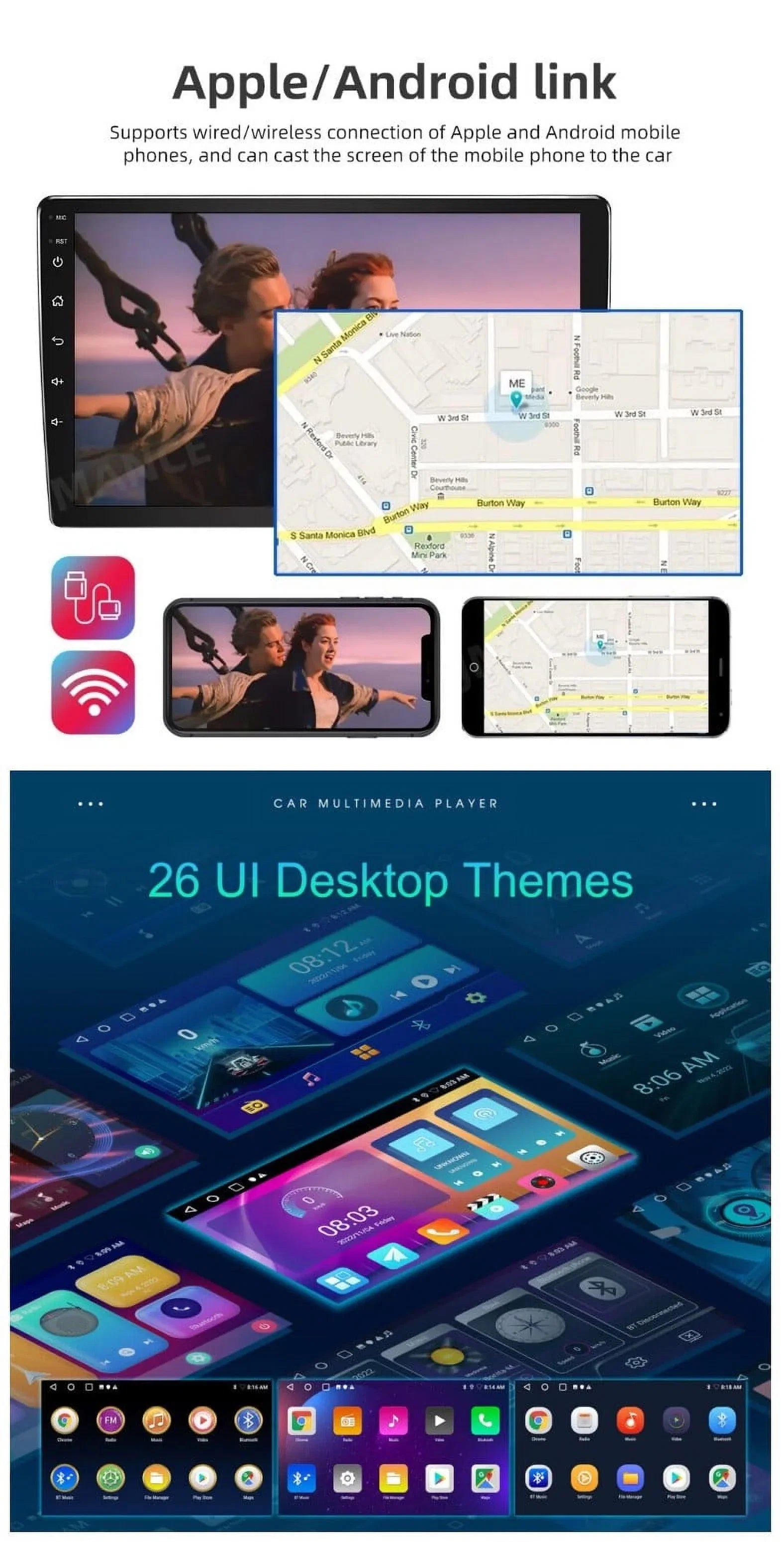 Backup Carplay Wireless WiFi Double Auto Screen 1280*720 9" 2+32GB Camera Navigation Android Android Car Stereo Bluetooth Radio / Receiver Din