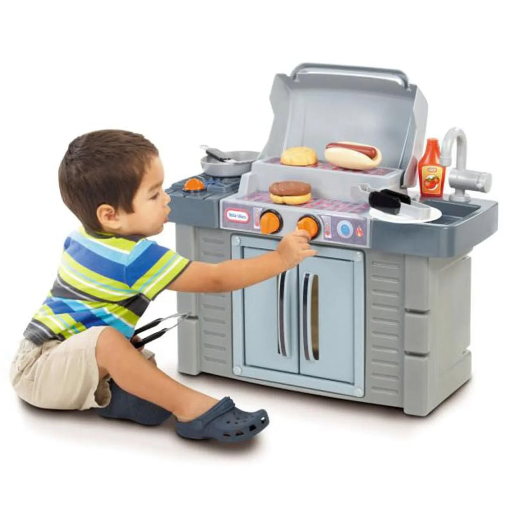 For 3 Kitchen Toddlers 'n Grow Tikes 4+ Kids BBQ 8-Piece Little Toys Playset, Ages Pretend Boys 2 Gray, Girls Grill Play Cook