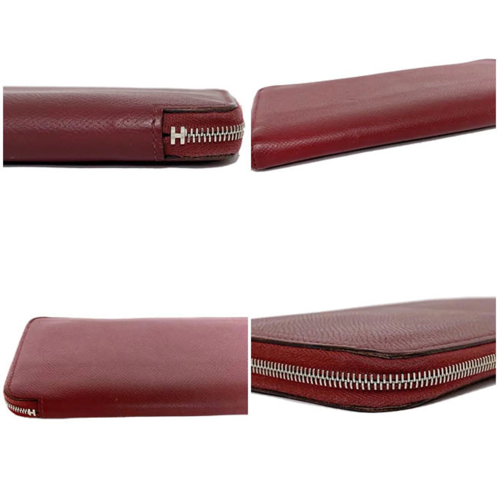Round Azap Glenat Wallet Hermes Leather Long In (Good) Pre-Owned Rouge Bordeaux Epson Ladies Silk