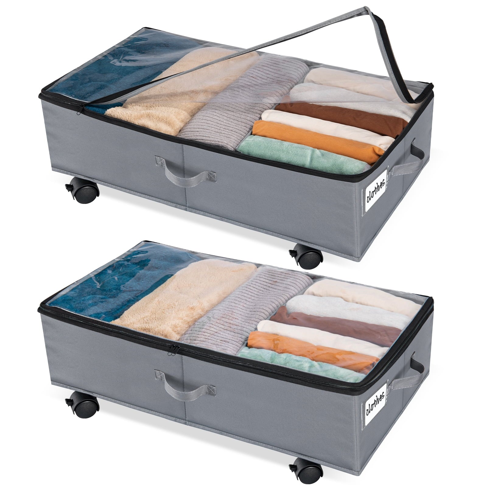 in Storage Drawer Bed Bed Shoe Rigidity with for Underbed Under Large Fabric Storage 42L Wheels, Extra Pack Under and Gray Organizer 2 Containers, Lid Blankets Oxford with Storage Clothes