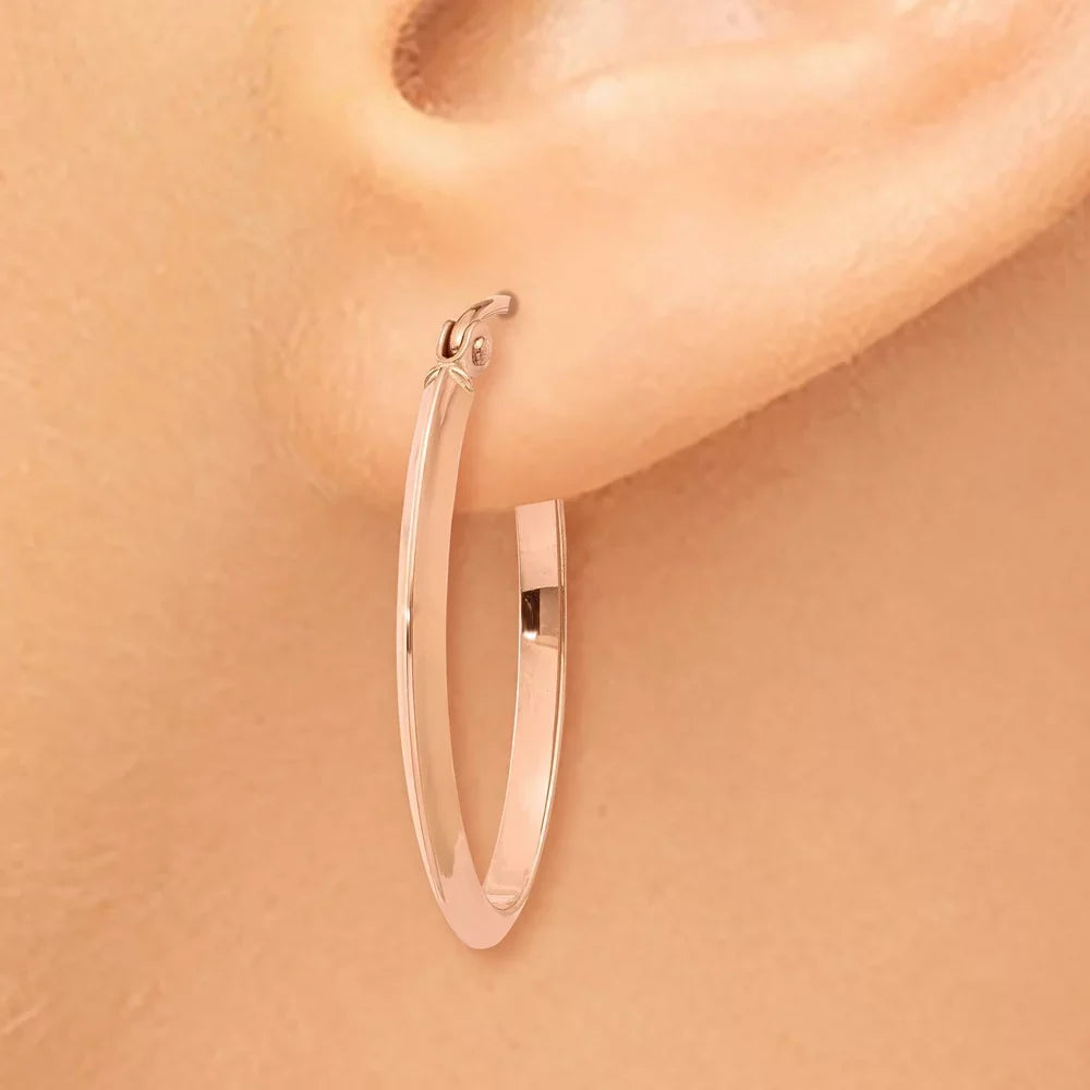 Tube Oval and Gold Rose for Polished Women Men Real Teens; 14kt and for Adults Earrings;