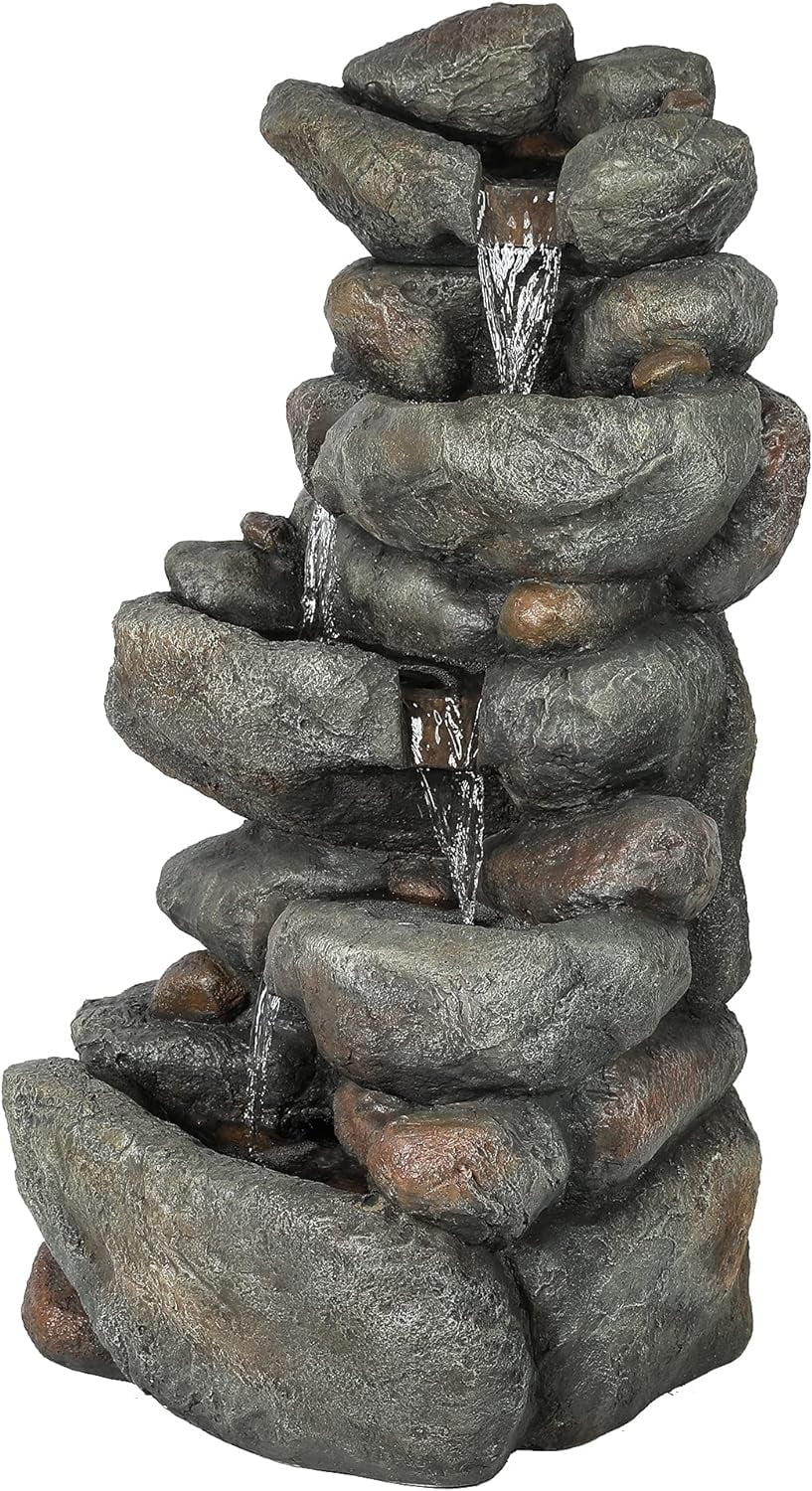 Fountain Moisturefall Floor Layer Fountain Stacked Outdoor Courtyard Garden 4 Cascading Resin For Fountain, Decorative Rock Backyard