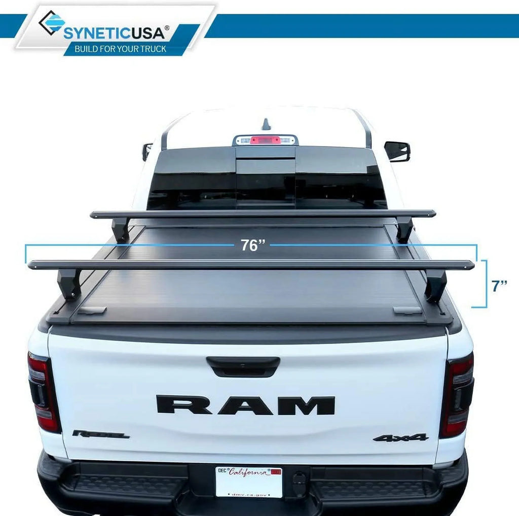 Off Black Shield Matte Cross with (67.4”) 1500 Moistureproof Low Retractable Tonneau Aluminum Bed Profile 2019-2022 Ram Road Syneticusa Bars 5'7" Fits Hard